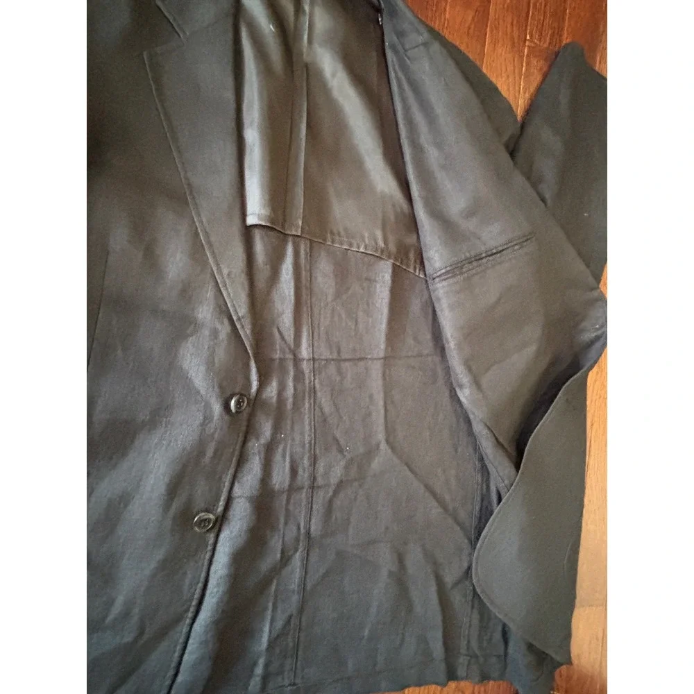 Alan Flusser Mens Black 100% Linen 2-Button Sport Coat Blazer Jacket Large